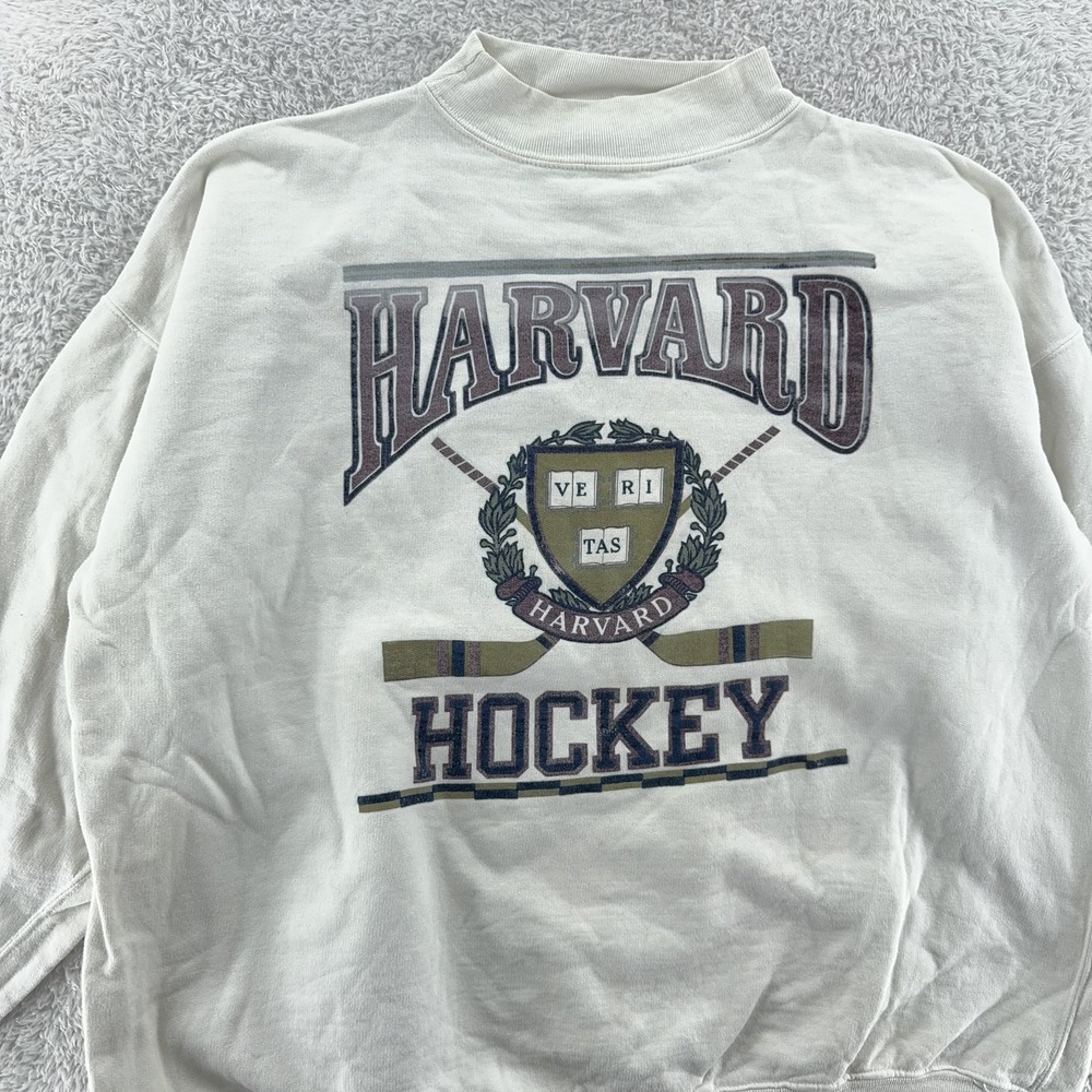 Vintage Harvard University Hockey Sweatshirt‎ Mens BOXY Large Crimson NCAA 90s